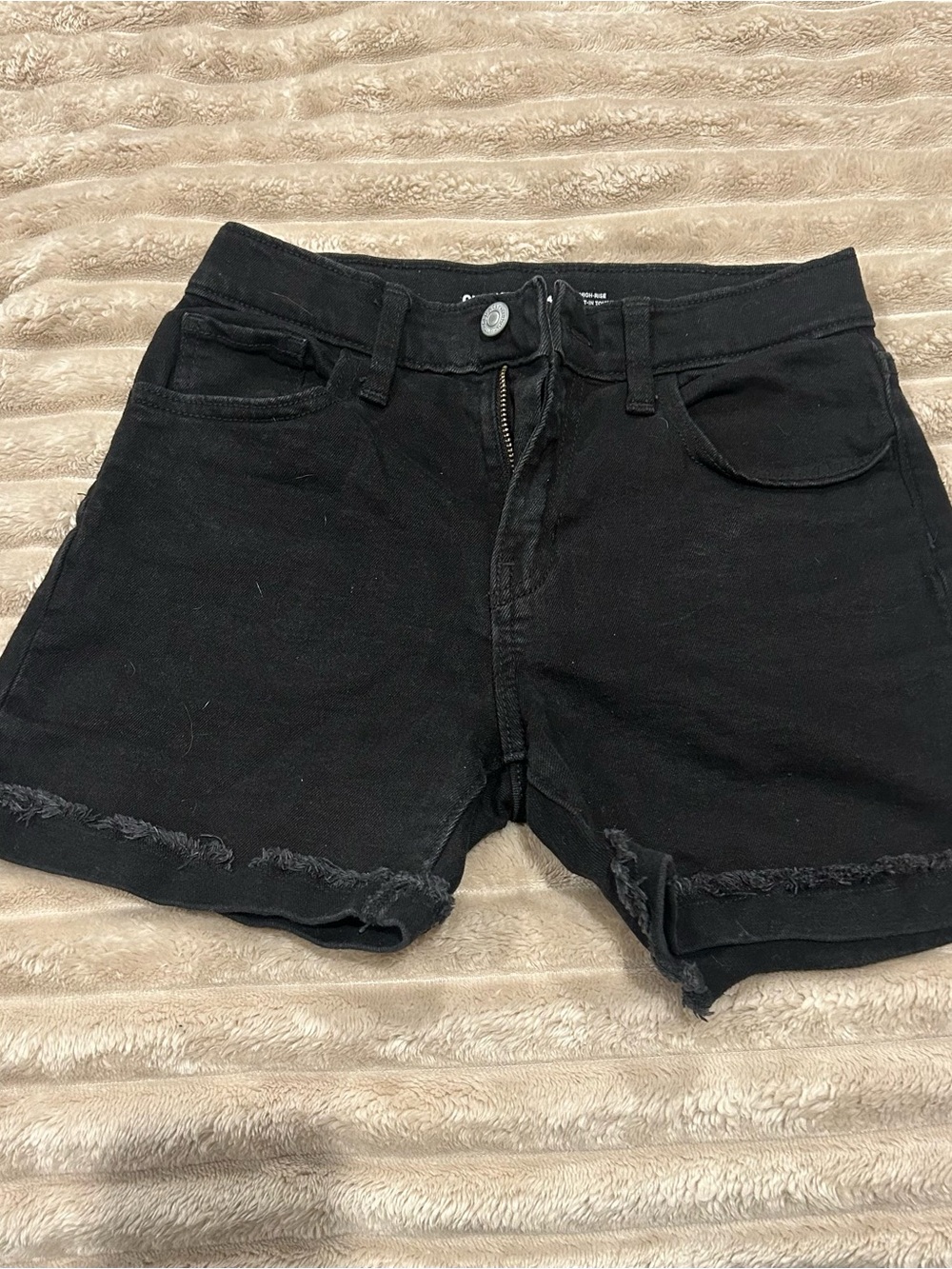 Classic Black Frayed Hem Girls Denim Shorts